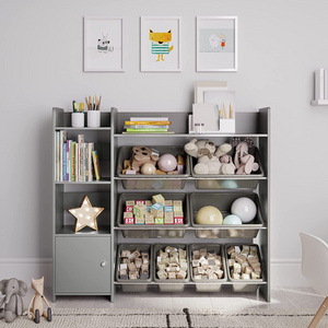 Kids Toy Storage box rack Organizer with Kids Toy Shelf and Gray Toy Bins