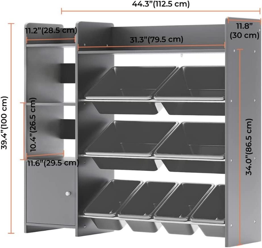 Kids Toy Storage box rack Organizer with Kids Toy Shelf and Gray Toy Bins