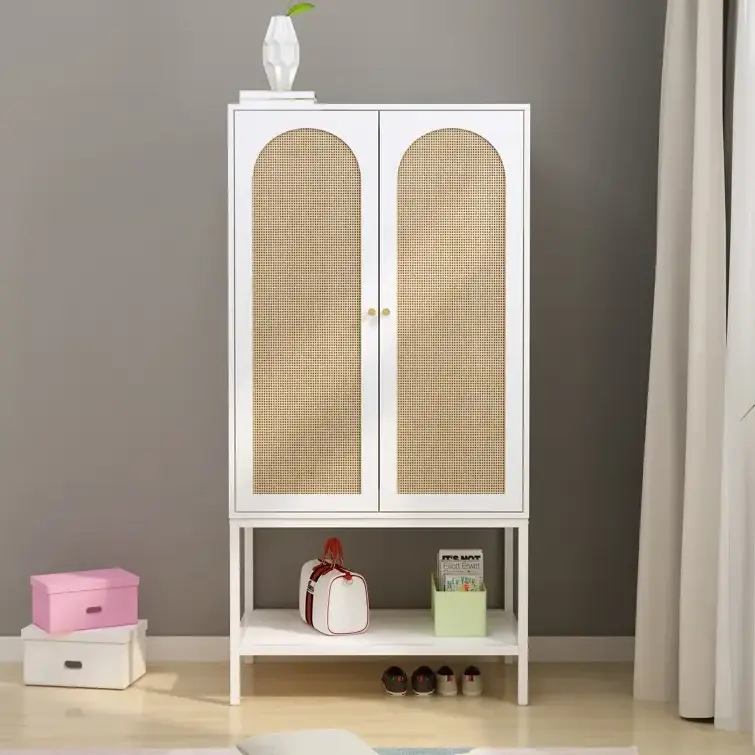 Simple and unique piece Wood Armoire made of manufactured wood and rattan natural rustic look wardrobe