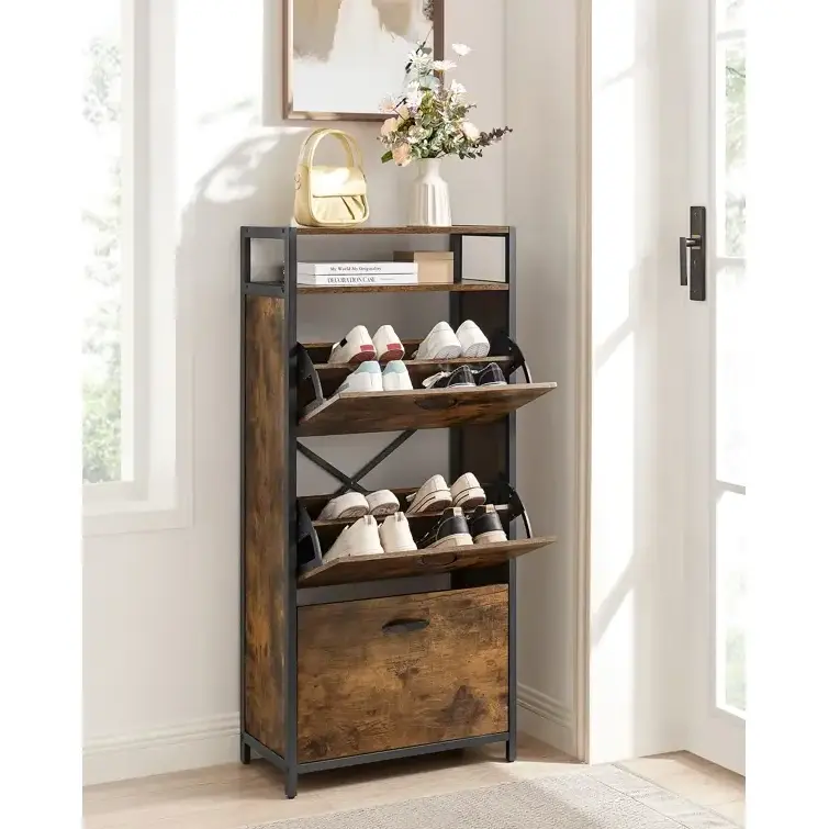 Thin Shoe Cabinet Storage with Flip Doors Takes up Little space and Shelf on Top Shoe Rack Cabinet Hallways Shoe Storage Cabinet