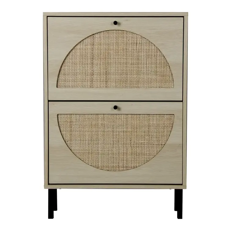 2 drawers Shoe Cabinet with Rattan Doors Mid Century Modern shoe storage organizer shoe rack