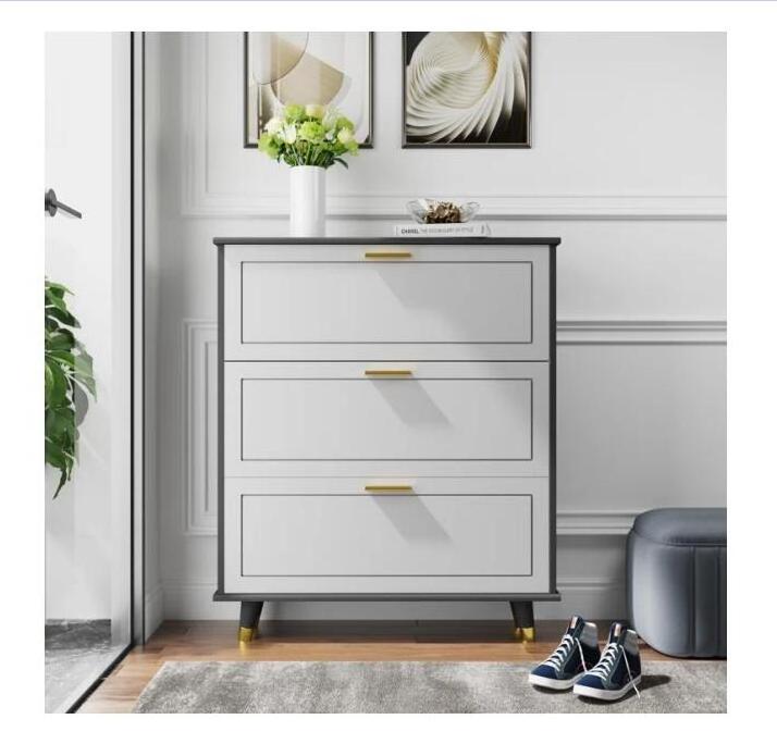 Modern Narrow White Shoe Cabinet with 3 Flip-Drawers Freestanding Shoe Rack Organizer