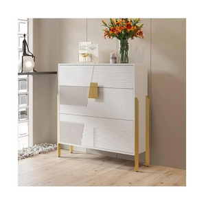 Modern Entryway Shoe Rack White Shoe Storage Cabinet with 2 Flip Doors & 1 Drawer Golden Legs Narrow Shoe Cabinet