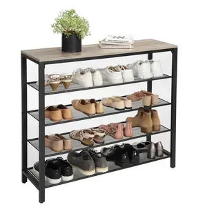 5-Tier Shoe Storage Organizer with 4 Metal Mesh Shelves for 20 Pairs and Large Surface Modern Shoe Rack