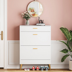 White Luxury Shoe Cabinet with 16 Pairs Shoe Storage Rack with Small Drawer to Save Space Shoe Organizers Living Room