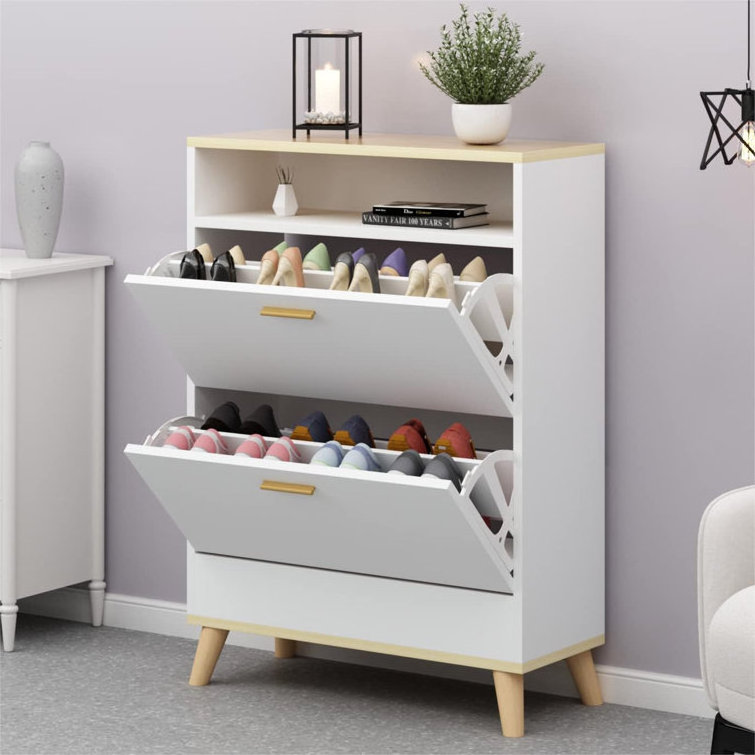 Premium 16 Pairs Shoe Cabinet with Open Shelf Modern Simple Shoe Rack Storage for Entry and Living Room Furniture