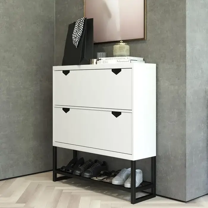 Shoe Cabinet with 2 Flip Drawers Space Saving or Entryway, Small Space, Hallway Sturdy Wooden Shoe Rack Cabinet