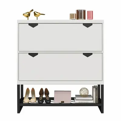 Shoe Cabinet with 2 Flip Drawers Space Saving or Entryway, Small Space, Hallway Sturdy Wooden Shoe Rack Cabinet