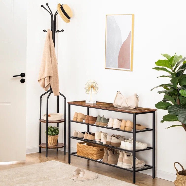 4-Tier Storage Tower Organizer for Closet Entryway Small Shoe Rack Table with Durable Metal Shelves