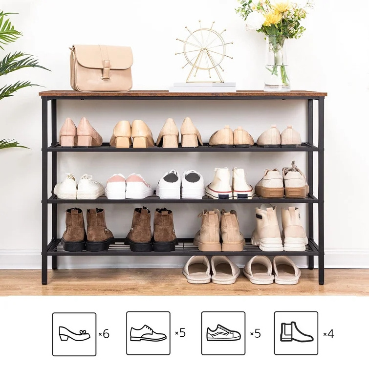 4-Tier Storage Tower Organizer for Closet Entryway Small Shoe Rack Table with Durable Metal Shelves