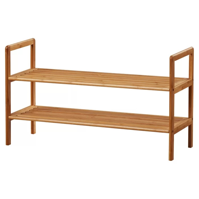 Modern Two Layer Display Shelves 2 Tier Shoe Storage Organizer 8 Pair  Bamboo Shoe Rack