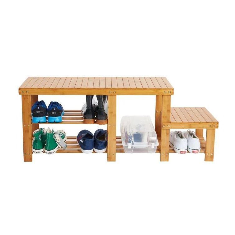 Wholesale Bamboo Shoe Rack Bench 3-Tier Storage Organizer Shoe Shelf For Boots Multi Function Furniture For Hallway Entryway