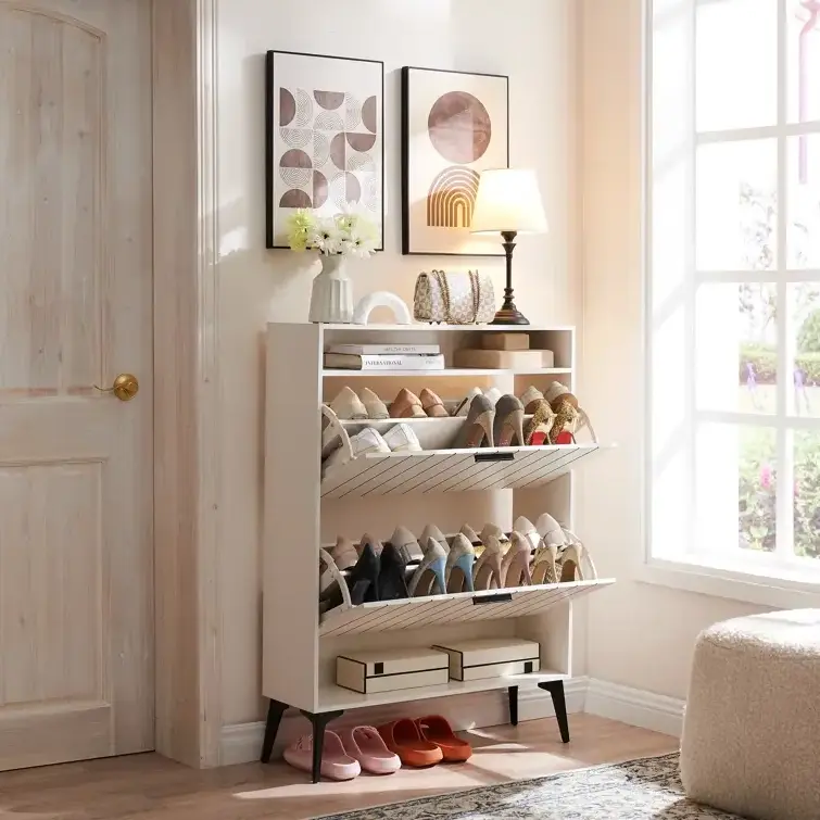 16 Pair Shoe Storage Cabinet Made of high-quality wood with two drawers narrow shoe cabinet