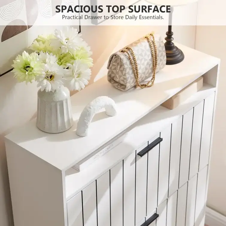 16 Pair Shoe Storage Cabinet Made of high-quality wood with two drawers narrow shoe cabinet