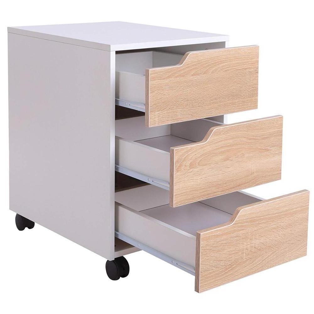 Drawer Rolling Wood File Cabinet with Locking Wheels, Home Office Portable Vertical Mobile Wooden Storage Filing Cabinets