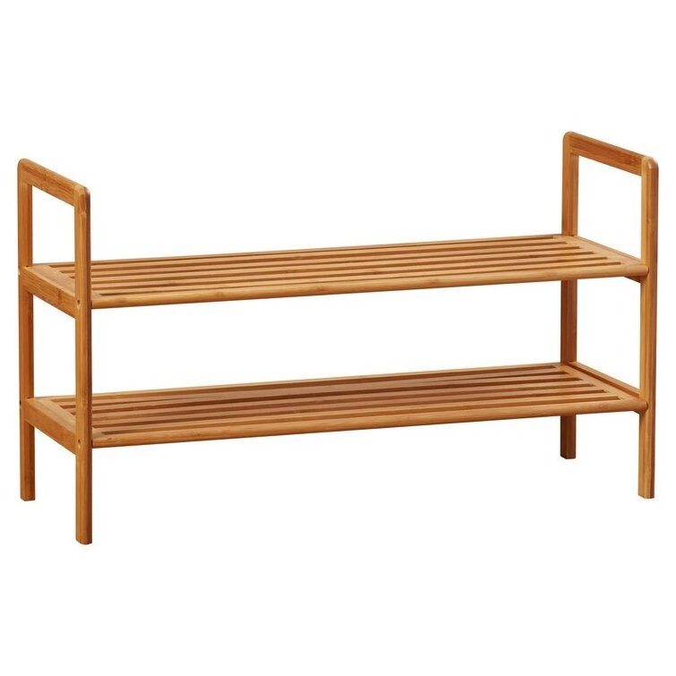 Modern Natural Shoe Rack with 2 Tiers Bamboo Shoe Shelf Free Standing Shoe Racks for Convenient