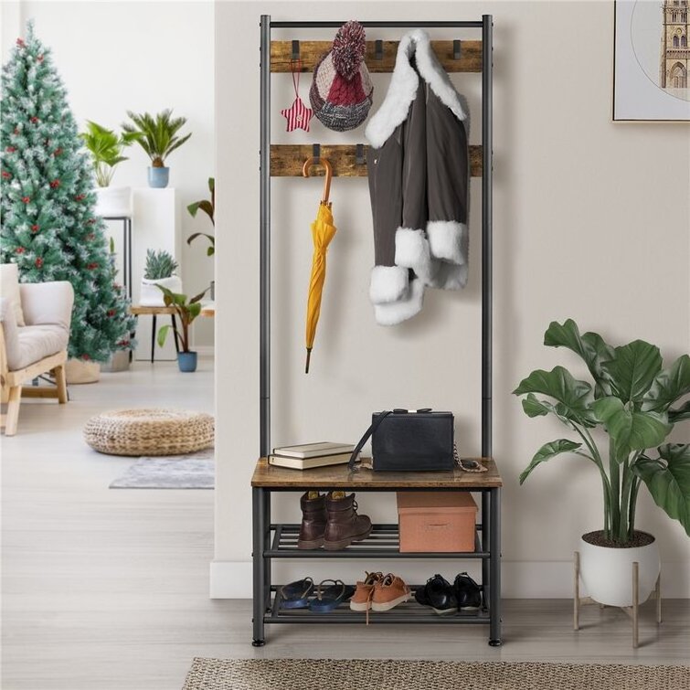 kitchen furniture hall tree with shoes storage  brings organization and clean-lined, industrial style wooden coat rack