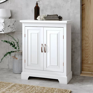 White Floor Standing Wooden Bathroom Storage Cabinet with Shelves Two Doors Small Cabinet