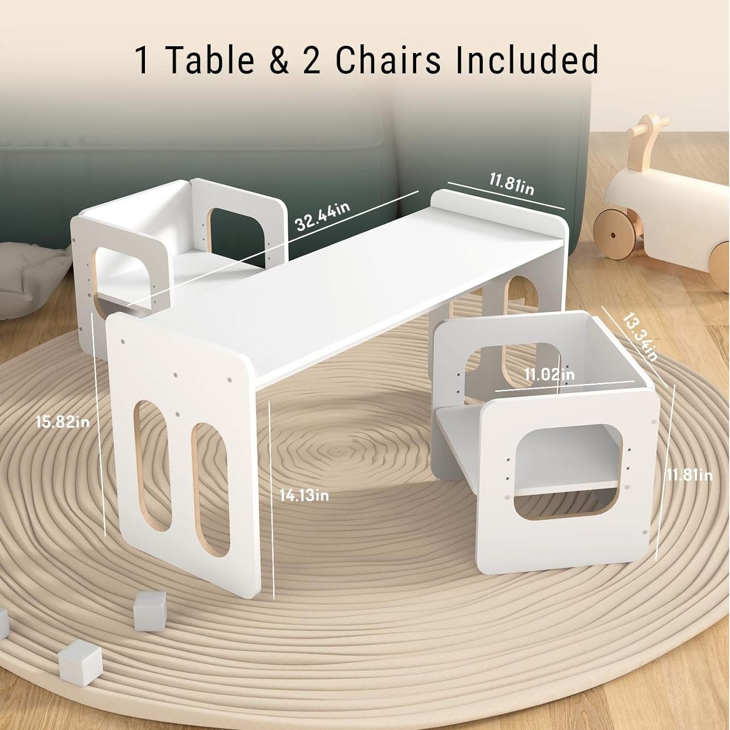 3-in-1 Montessori Weaning Table and 2 Chairs Set Height Adjustable Chair for Toddlers Ages 1-4 Kids Table and Chair Set