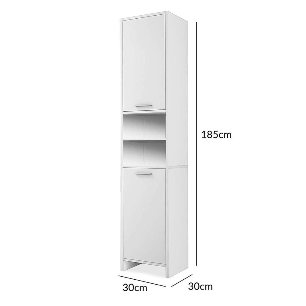 White Bathroom Tall Cabinet Tallboy Cupboard Storage Unit Shelves Wood Floor