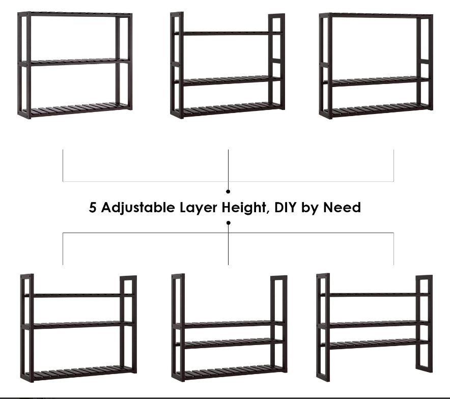 Bamboo Bathroom Shelf 3-Tier Multifunctional Adjustable Layer Rack Wall Mounted Utility Storage Organizer Towel Shelves Kitchen