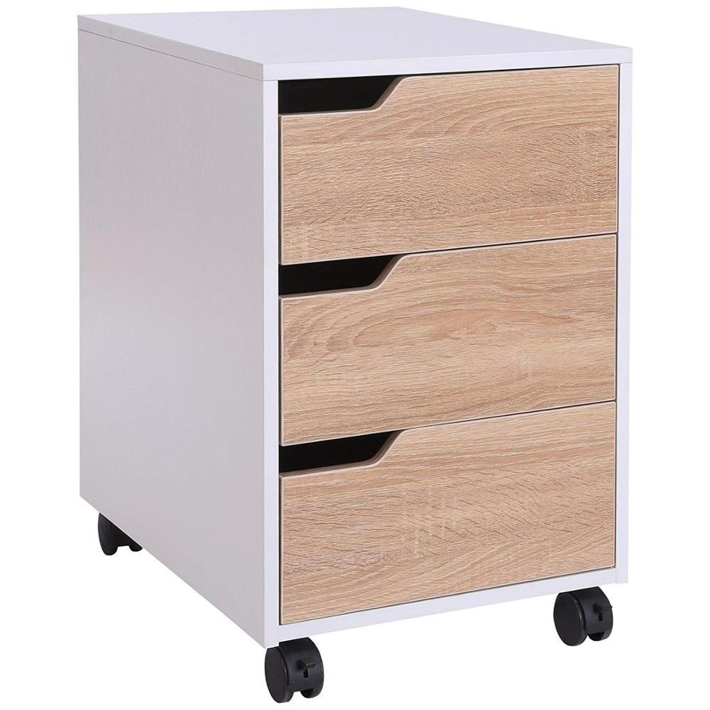 Drawer Rolling Wood File Cabinet with Locking Wheels, Home Office Portable Vertical Mobile Wooden Storage Filing Cabinets