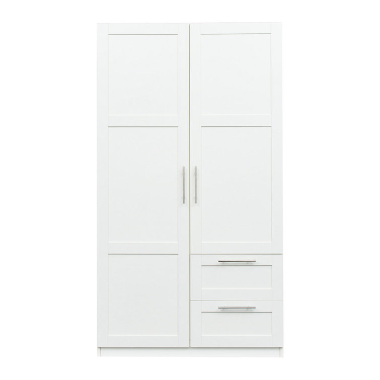 High Quality White 2 Doors Built In Clothing Rods And Shelves/2 Drawers Designed Armoire Wardrobes Wooden Closets