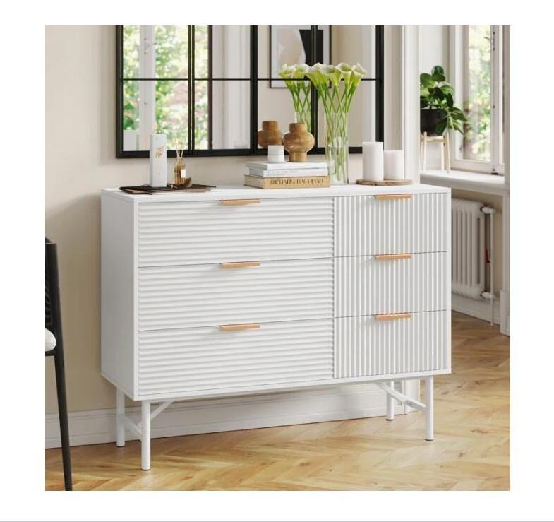 White Dresser for Bedroom, 6 Drawer Double Dresser with Deep Drawers and Metal Handles, Wood Dressers