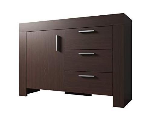 Modern Wenge Dark Oak sideboard Kitchen Storage Cabinet with 1 Door and 3 Drawers for living room dining room