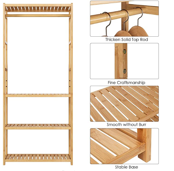 Garment Rack Clothing rack, Heavy Duty Coat Hanging Rack with 3 Tier Storage Shelves,modern coat rack wood entryway