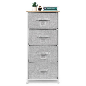 Chest of Drawers Bedroom Drawer Storage Unit Dresser with 4 Fabric Drawers Metal Frame Tall and Slim for Closet