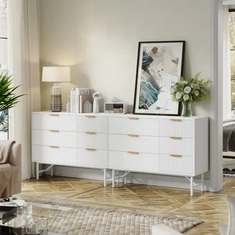 White Dresser for Bedroom, 6 Drawer Double Dresser with Deep Drawers and Metal Handles, Wood Dressers