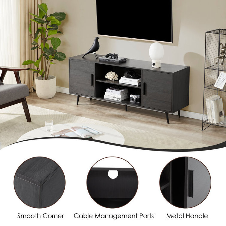 Wholesale Fashionable TV Cabinet Living Room Furniture Stylish TV Stand with Wood Grain Black Console Table