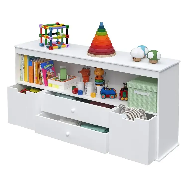 Toy Storage Organizer with 2 Drawers, Wooden Toy Organizer Bins, Kids Bookshelf for Reading, Storing, Playing bookcase