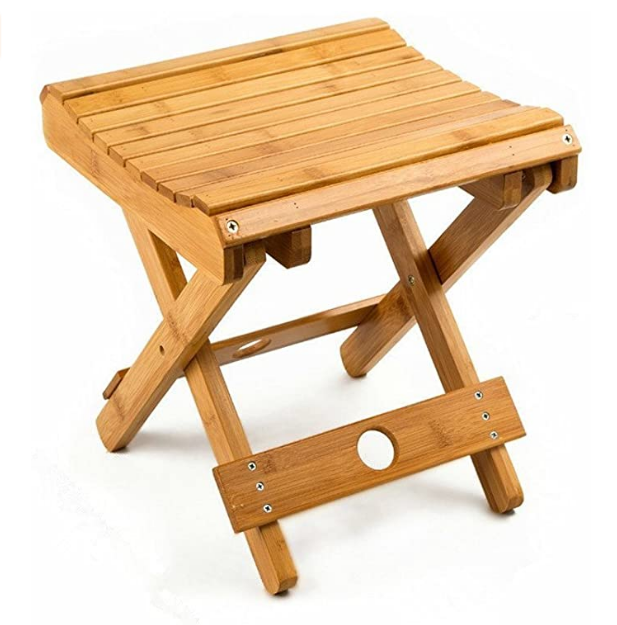 100% Natural Bamboo shower bench Folding Stool for Shaving bathtub Shower chair  12