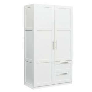 High Quality White 2 Doors Built In Clothing Rods And Shelves/2 Drawers Designed Armoire Wardrobes Wooden Closets