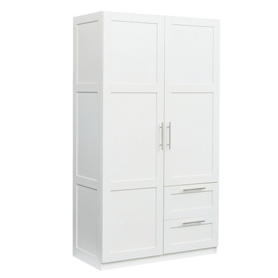 High Quality White 2 Doors Built In Clothing Rods And Shelves/2 Drawers Designed Armoire Wardrobes Wooden Closets