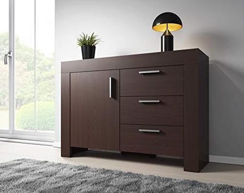 Modern Wenge Dark Oak sideboard Kitchen Storage Cabinet with 1 Door and 3 Drawers for living room dining room