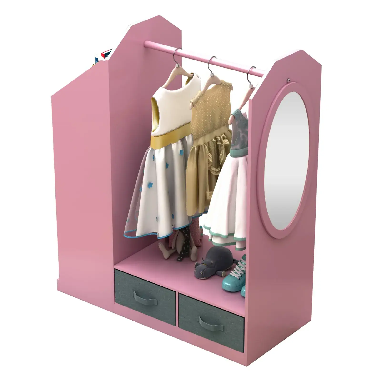 Garment Rack for Pets/Dolls/Baby Dress up Storage with Drawers and Mirror Home Furnishing Kid's Clothes Hanger