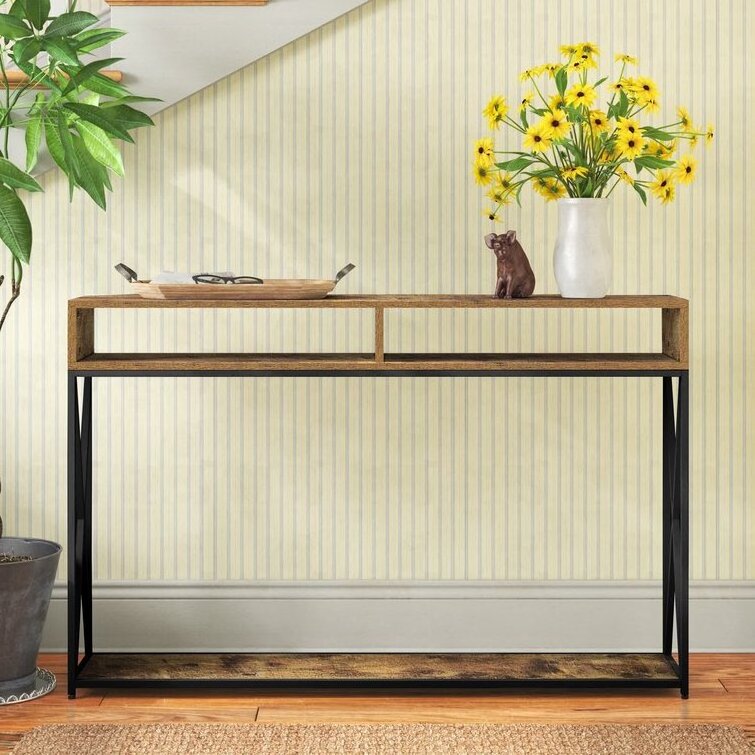 Console Table narrow entryway table with Storage Shelves and cubes and metal frame for Entryway Front Hall Industrial Sofa Table