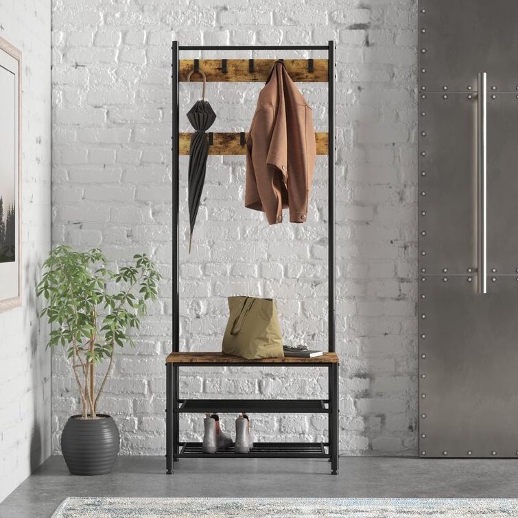 kitchen furniture hall tree with shoes storage  brings organization and clean-lined, industrial style wooden coat rack