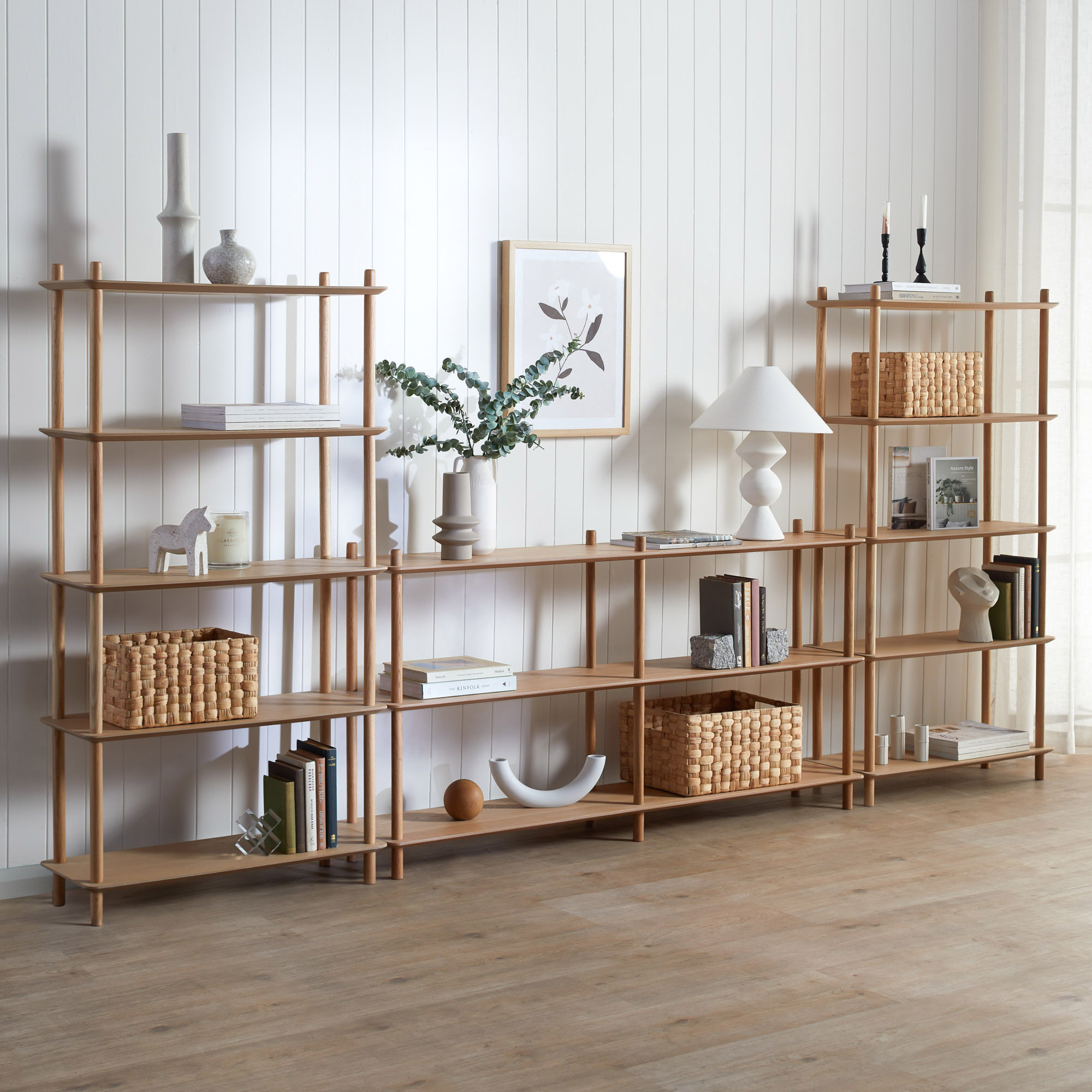 Modern Minimalistic Design Oak Wood 5 Tier Bookcase Solid Wood Five-Tier Shelf Wall Units