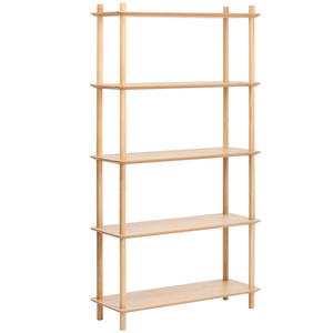 Modern Minimalistic Design Oak Wood 5 Tier Bookcase Solid Wood Five-Tier Shelf Wall Units