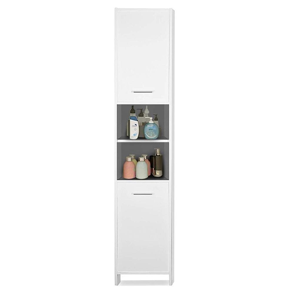 White Bathroom Tall Cabinet Tallboy Cupboard Storage Unit Shelves Wood Floor