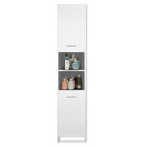 White Bathroom Tall Cabinet Tallboy Cupboard Storage Unit Shelves Wood Floor