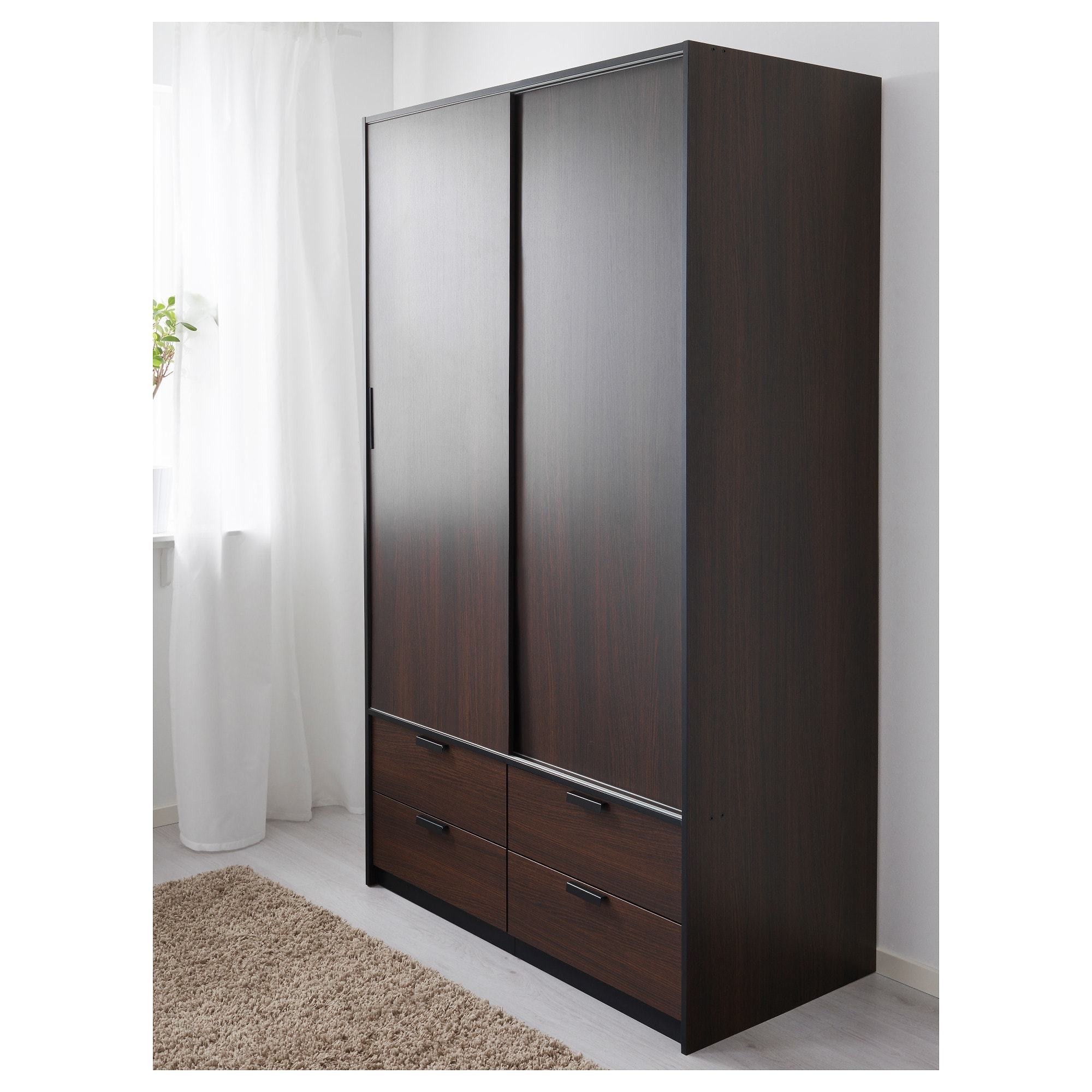 MDF Wooden Wardrobe with  sliding doors/4 drawers, dark brown goodvalue