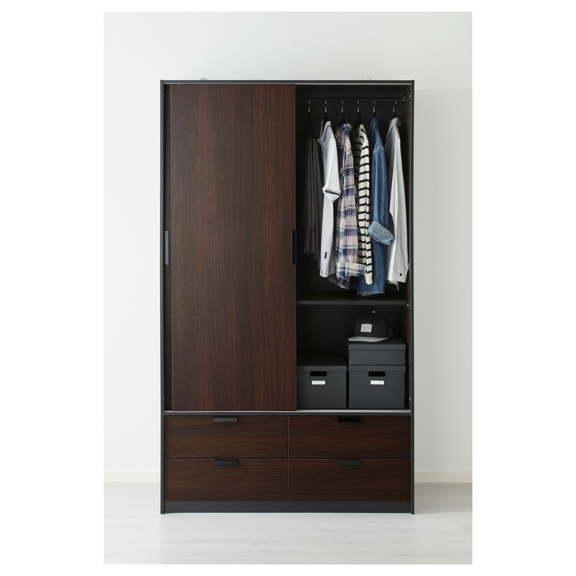 MDF Wooden Wardrobe with  sliding doors/4 drawers, dark brown goodvalue