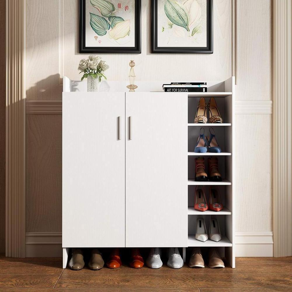 New Wood Shoe Cabinet Modern Home Living Room Furniture Shoe Rack Unit Organizer White