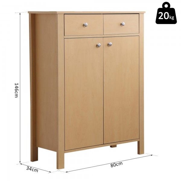 Shoes Cabinet Rack, 2-Doors, 16 Pairs, 80Wx34Dx104H cm-Natural Wood Colour wood shoe storage cabinet