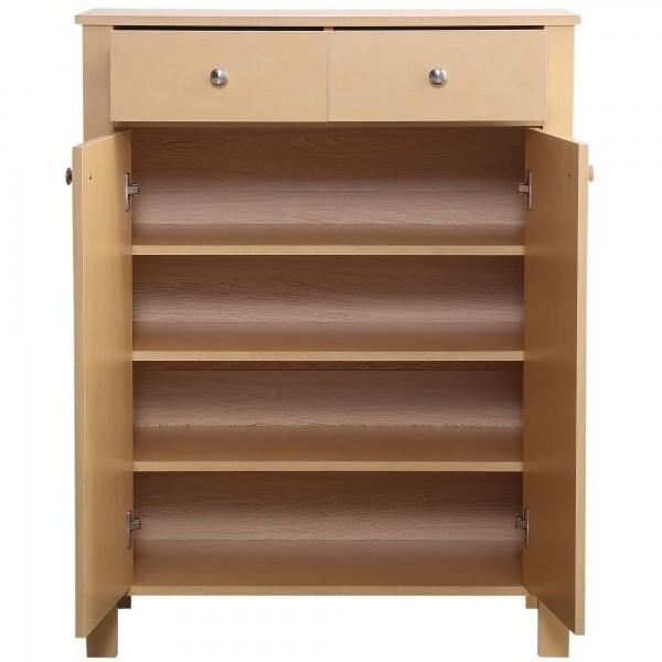 Shoes Cabinet Rack, 2-Doors, 16 Pairs, 80Wx34Dx104H cm-Natural Wood Colour wood shoe storage cabinet